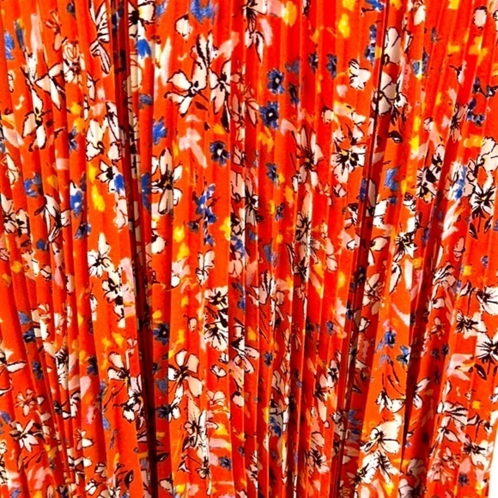 Nanette Lepore - Orange Multi Floral Pleated Sleeveless Midi Dress Size 8 - Picture 6 of 12